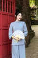 Pháp phục đi lễ, đồ lam đi chùa truyền thống thêu chữ An. 