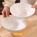 Storix Ceramic Ingot Shape Large Deep Soup Bowl Noodle Bowl Salad Bowl White Thick Porcelain Serving Bowl. 