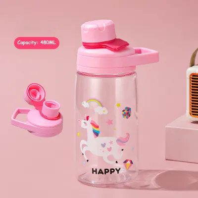 【Free Shipping】650ML Kids Straw Cup With Strap Cute Antlers Water Bottle For Kids Plastic Tumbler Water Bottle For School Portable Tumbler For Kids Boys Girls BPA Free