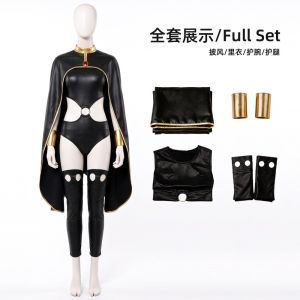 Marvel X‑Men Storm Girl Ororo Munroe cosplay Womens black bodysuit with cape full set