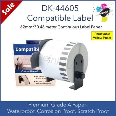 DK-44605 DK44605 Compatible Brother 62mm YELLOW REMOVABLE Continuous Thermal Label Sticker Paper for Brother Label Printer QL-500 QL-570 QL-700 QL-700W QL-710W QL-720NW QL-800 QL-810W QL-820NWB QL-1050 QL-1100 QL-1100NWB [theinksupply]