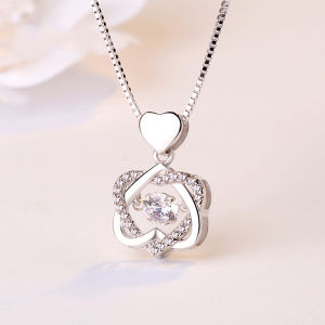 [SG seller]925 Sterling Silver Necklace heart to heart Pendant Diamond Silver Rose Gold Chain Valentines Day Gift