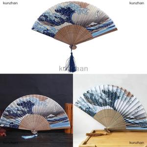 [COD] kunzhan Vinatge Wave Fan Portable Folding Fan Pocket Fan For Wedding Party Decoration Dancing Performances Gifts