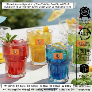 Bộ 12 Ly Thủy Tinh WarmHome Ribbed Aurora 325ml – Cốc Highball Dáng Cao Vân Nổi