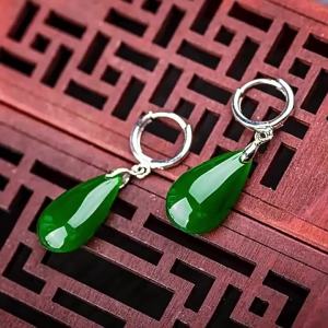 Hoa Tai Ngọc Bích Ngọc Bích Tự Nhiên Giả Tự Nhiên Hoa Tai Giọt Nước Cho Nữ Rau Bina Xanh Cổ Điển Phong Cách Trung Quốc Nhẹ Nhàng Dễ Phối Sang Trọng