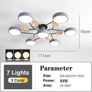Lampu Plafon LED Tiga Warna Macaron Kayu Modern Minimalis 7 Kepala 5 Kepala Tricolor Ceiling Light untuk Ruang Tamu Kamar Tidur Dapur