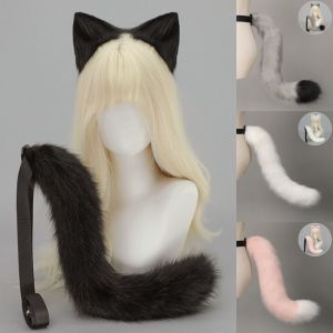 DOOUR Đồ chơi nhồi bông Băng đô tai mèo Thực tế Làm thủ công Dây buộc tóc hình tai thú Lolita Bộ đuôi mèo lông xù Đồ dùng tiệc tùng
