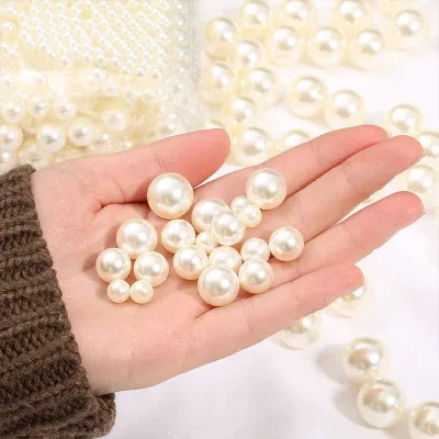 Set 100-300 hạt ngọc trai nhựa không lỗ hạt bẹt hạt cườm dùng đính quần áo trang sức phụ liệu may mặc
