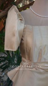UZZO Modern Filipiniana Corset Gazar Long Gown Maxi Dress Golden Mocha A-Line Graduation Oathtaking Wedding Ninang Principal Sponsor Mother of the Bride Formal Events Cotton Womenswear