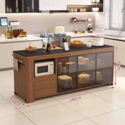 Cabinet Solid Wood Kitchen Cabinet Modern Island Cabinet With Wheels Frame Structure Storage Cabinet