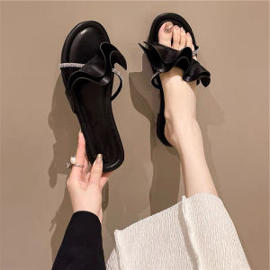 [Free Shipping] Spring New Collection: Stylish WomenS High-Heeled Sandals With Delicate Heels Ruffled Trim And Rhinestone Embellishments Perfect For Wearing Outdoors