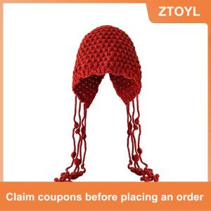 【ZTOYL】 Ngọt ngào handmade mùa thu mùa đông dệt kim Beanies hat len ấm tai bảo vệ hat Windproof tua Áo Thun hat