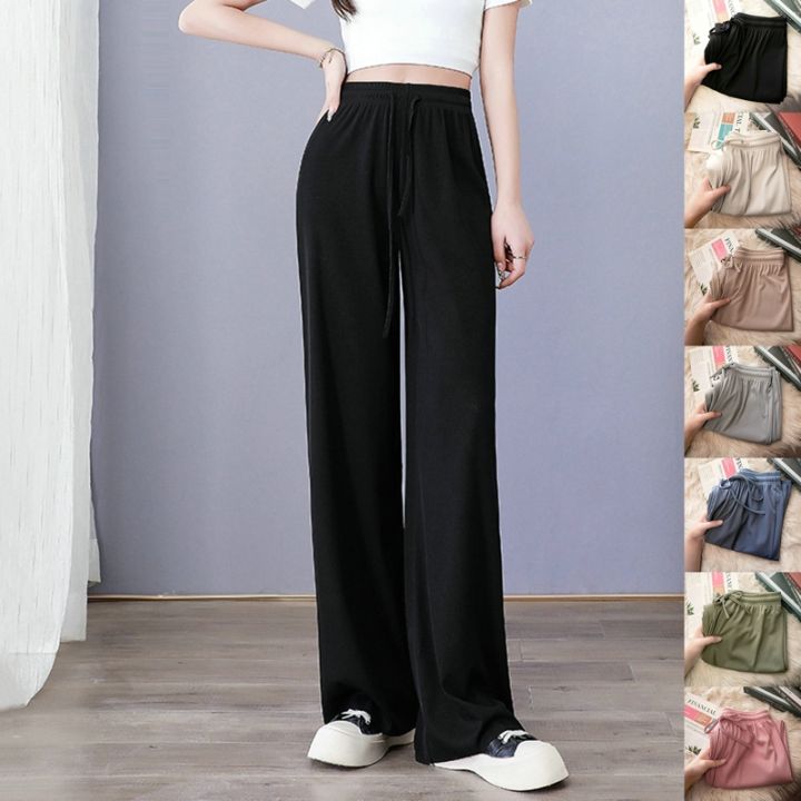 Women Wide Leg Pants Ice Silk Loose Straight 2023 Spring Summer New ...