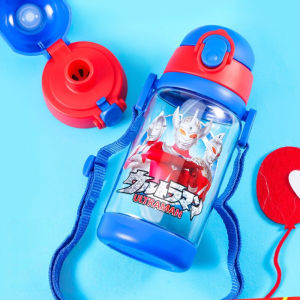 (SG Seller)520ml Tritan Kids Water Bottle Cartoon Dual Lips Straw Bottle with Strap Direct Drink+Straw Lid SP05