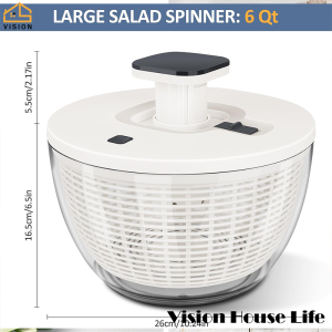 Vision Kitchen Salad Spinner with Washer Vegetable Dryer Fruit and Vegetable Washing Spinner witn Drain Household Vegetable Dehydrator Cleaning Tool for Fruit Salad French Fries Lettuce Spaghetti for Home Kitchen Washing & Drying