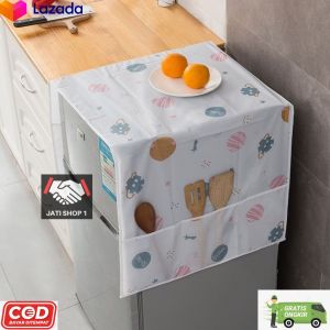 NEW MOTIF !! Taplak Penutup Kulkas Cover Motif Dengan Kantong Storage Pouch/Taplak Penutup Kulkas Waterproof Cover dgn Kantong Storage