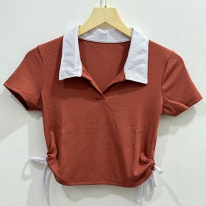 Crop Top Kerah Serut Samping / Atasan Crop Serut Samping Wanita 4564