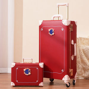 Urecity Stylish Suitcase Set Vintage Travel Bag Rolling Luggage For Women 12 "20" 26" PU Leather Handmade Retro Suitcase With Handbag