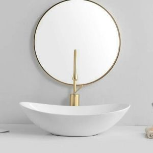 Chậu rửa mặt lavabo nghệ thuật đặt bàn LV001 BẢO HÀNH 20 NĂM - Kiểu thuyền - 4 màu Trắng sứ đen trắng đen hồng - Vòi gắn ngoài chậu lavabo mang phong cách trẻ trung - Chính hãng Audi