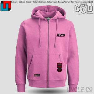 UNCLE.CO - Jaket Hoodie Zipper Resleting Casual Warna Pink Size M L XL XXL