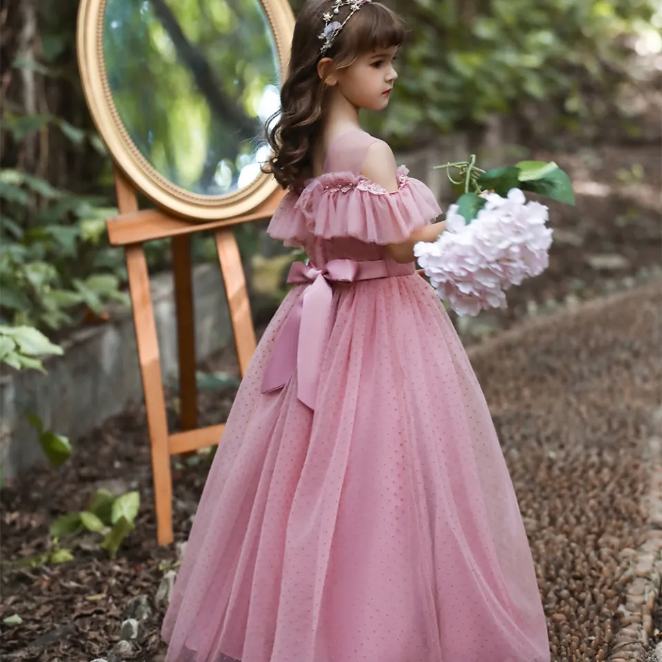 Godderr Kids Girls Flower Girl Dress Flower Vintage Lace Princess Long Dress  Tulle Pageant Formal Party Wedding Floor Dance Youth Evening Gown 5-14 Years  - Walmart.com