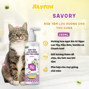 Sữa tắm cho chó mèo JulyPaw 150/500ml Savory hương chanh thanh mát giúp làm sạch khử mùi lưu hương thơm