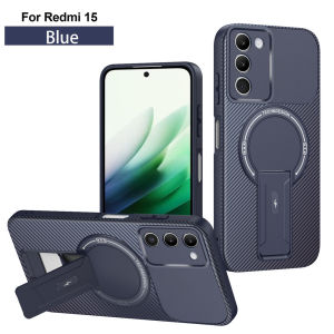 Phone Case for Redmi 15 4G 5G 2025 Casing Luxury Carbon Fiber Magnetic Bracket Holder Lens Protection Cover