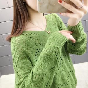 Sring Summer Hollow Out Knitted Tops Pullover Women Casual Long Sleeve Female Pull Jumper Femme Top Sweater