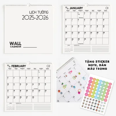 [2026]Lịch treo tường 2025-2026 30x30cm BASIC - CÓ LỊCH ÂM (TẶNG STICKER NOTE) note ngày lễ Việt Nam ghi chú planner