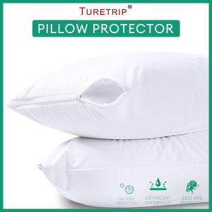 【NEW A 】Turetrip Pillowcase Waterproof Set of 2 Anti Mites Bed Bug Proof Zipper Pillow Cover Protector (Smooth)