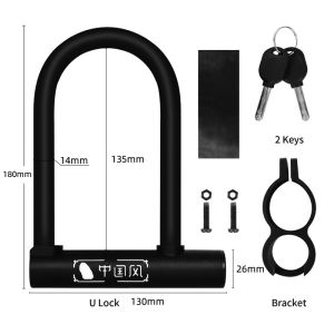 West Biking Anti-theft Bicycle Lock U Black MTB Road Bike Motorcycle Lock With Holder Zinc Alloy Lock Core With 2 Keys Bicycle Accessories