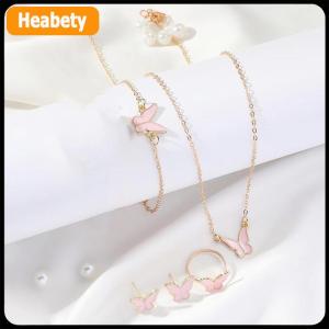 【2-3 days delivery】 5PCS Fashion Butterfly Pendants Necklace Earrings Ring Bracelet Sets For Women Jewelry Set Bridal Wedding Jewelry Gift
