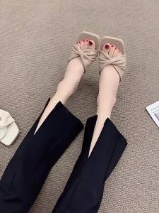 [Free Shipping] Womens New Summer High-Heeled Sandals for Outdoor Wear Transparent Crystal Heel Waterproof Platform Chunky Heel Thick-Soled Sandals