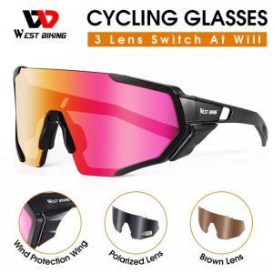 WEST BIKING Kính Thể Thao Phân Cực Kính Râm Đạp Xe Khung Cận Thị Kính Mắt Xe Đạp Đường Trường Xe Đạp Leo Núi UV400 Kính Đi Xe Đạp 3 Tròng