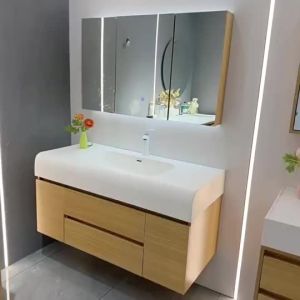 【Free shipping】Solid wood bathroom cabinet combination smart bathroom cabinet skin-friendly integrated basin bathroom washbasin