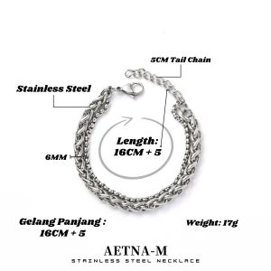 Keel Double Silver Stainless Steel Bracelet Men Bangle Anti Karat Gelang Tangan Lelaki Wanita Fashion 不锈钢 拼接 龙骨链 男女 手链
