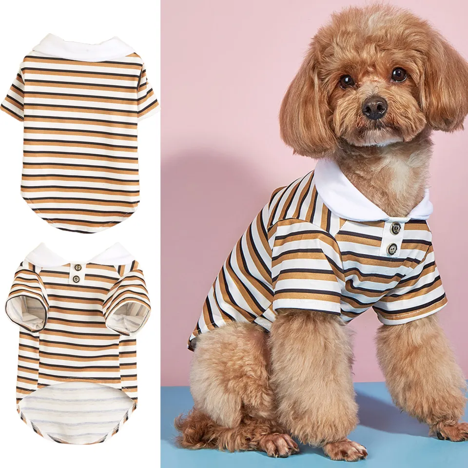 Dog Clothes Striped Skin Touch Soft And Comfortable Buttons Decor