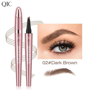 QIC Waterproof Microblading Eyebrow Pen - 4 Split Head Natural Look Brow Makeup in 6 Colors for All Skin Types