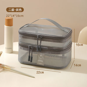 Double Layer Toiletry Cosmetic Bag Travel Mesh Storage Bag Beauty Case Makeup Organizer With Handle Wash Bag
