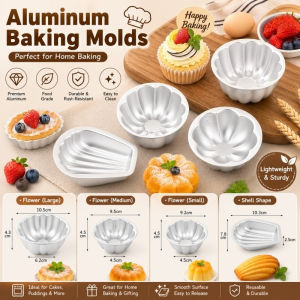 Vixplorn 4pcs Mini Madeline Mold Aluminum Chrysanthemum Pumpkin Shaped Cake Pan Nonstick Reusable Baking Mold