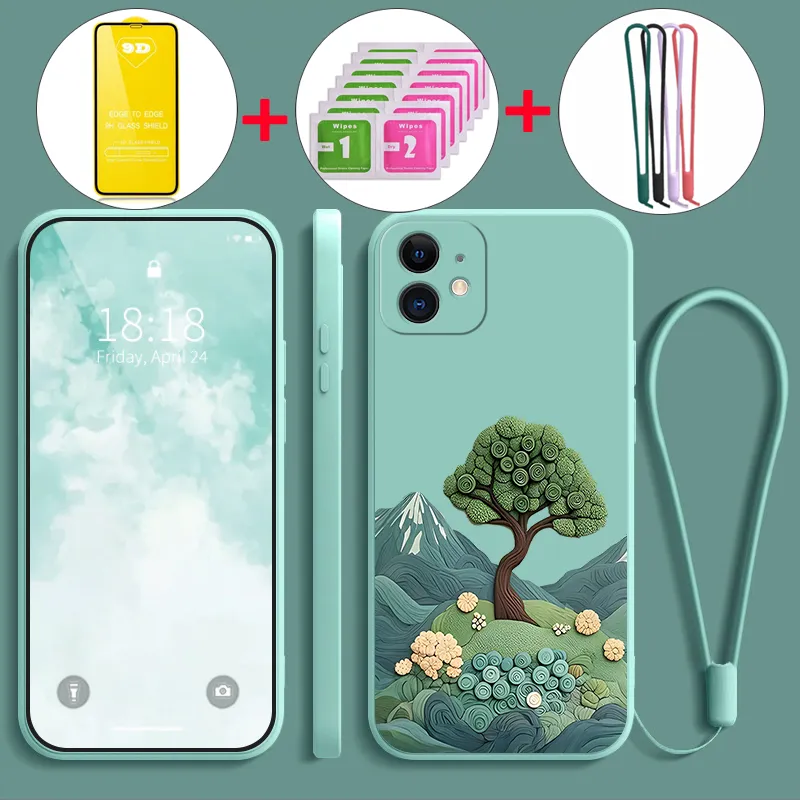 With Tempered Glass Case for iphone 12 pro max 13 pro max 11 pro max  12phone casing Softcase Liquid Silicone shockproof Cover new design  aesthetic