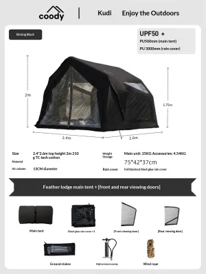 Coody YUSTONA Air Inflatable Tent Portable 2-4 Persons Quick Automatic Opening 4 Season Modern Tech Cotton Inflatable Tent Waterproof Outdoor Camping Family