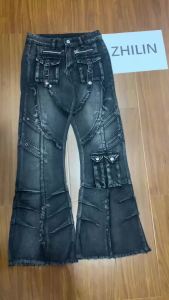 Womens Y2k Baggy Flare Jeans Harajuku Japanese 2000s Style Patchwork Denim Trouser Vintage Oversize Cargo Jeans Pants Clothes2026
