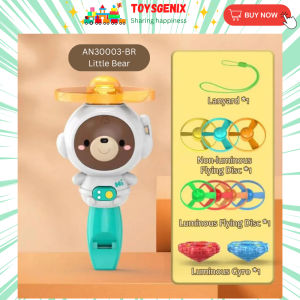 ToysgeniX Gift For Kids Toys Outdoor 3in1 Cartoon Whistle Gyro Spining Top Frisbee disc Flying Toys Mainan Wisel Gasing