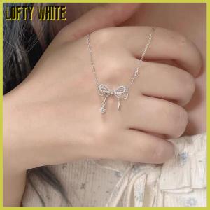 Lofty White สร้อยคอแฟชั่นรูปโบว์สองชั้นสำหรับผู้หญิงสร้อยคออเนกประสงค์หรูหราสำหรับผู้หญิงเครื่องประดับ