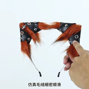 ที่คาดศีรษะขนเฟอร์เทียมรูปแมวหมาป่ามีหูสำหรับสุนัขชุดงานปาร์ตี้คอสเพลย์วันฮาโลวีนของขวัญหูกระต่ายสวมสัตว์