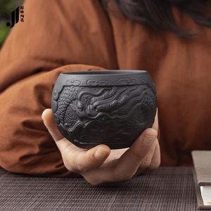 紫砂主人茶杯龙杯浮雕茶碗品茗单个茶盏主人杯单杯功夫茶杯喝茶杯