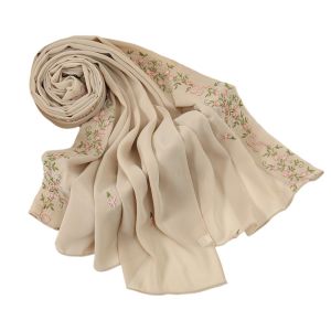 NOBLELYN Chất liệu voan Khăn trùm đầu Ramadan Thêu hoa 17070cm Khăn choàng mùa hè dành cho nữ Thời trang Đơn giản Khăn choàng ren nữ Mùa Ramadan