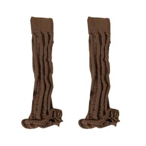Subcultures Fall Knitted Flared Leg Warmers Harajuku Ripped Hole Solid Color Foot Covers Calf Length Socks for Women