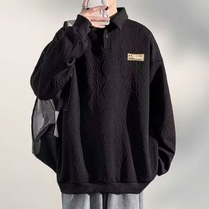 SINRANSINYA丨áo thun polo-Người Đàn Ông Của Tops-Đường Phố Cậu Bé dài tay Polo Áo Sơ Mi Người Đàn Ông Của Mới Hợp Thời Trang Áo Giản Dị Cho rộng mùa xuân và mùa thu Ve Áo Vài Jacquard Đa Năng Hàng Đầu